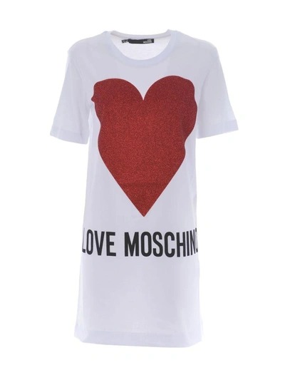 Shop Love Moschino Glittered T-shirt Dress In Bianco
