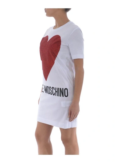 Shop Love Moschino Glittered T-shirt Dress In Bianco