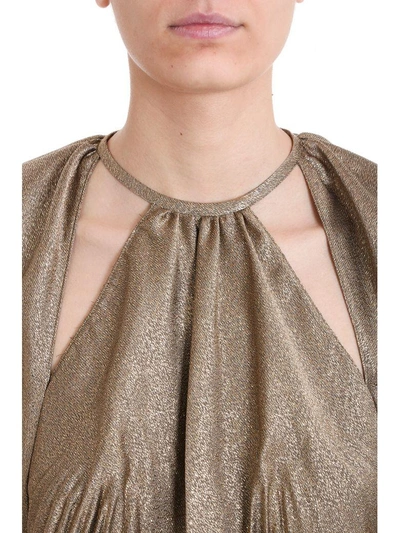 Shop Maison Margiela Metallic Pleat Detail Dress In Gold