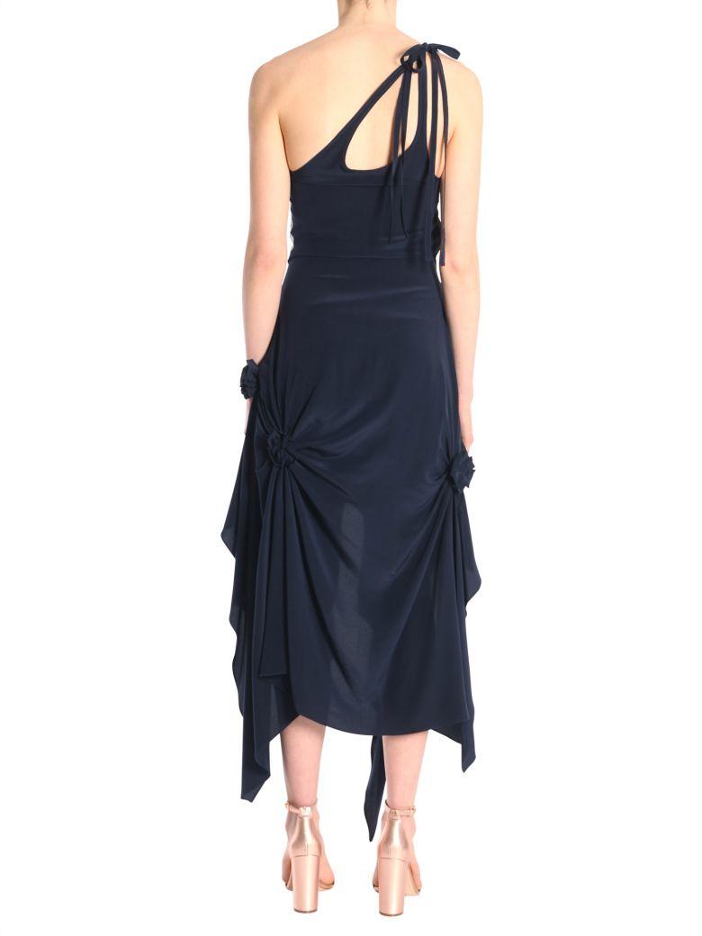 Jw Anderson Asymmetric Ruched Rosette Dress In Navy | ModeSens