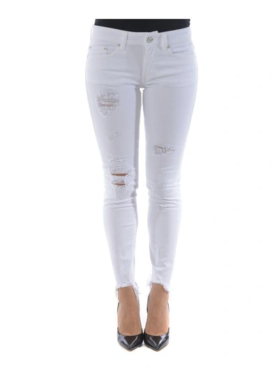 Shop Dondup Distressed Cropped Jeans In Bianco