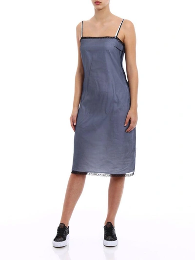 Shop Prada Organza Popeline Dress In 22x Blu+bianco