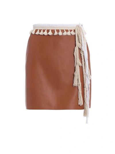 Shop Loewe Straight Mini Skirt In Tan