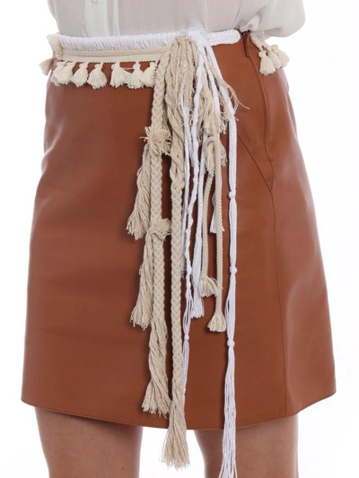 Shop Loewe Straight Mini Skirt In Tan