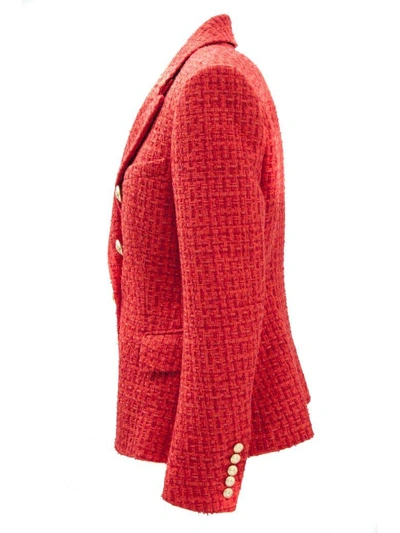 Shop Balmain Double Breasted Red Jacket. In Rosso