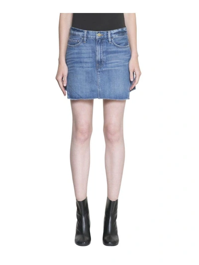 Shop Frame Le Mini Denim Cotton Skirt In Blu