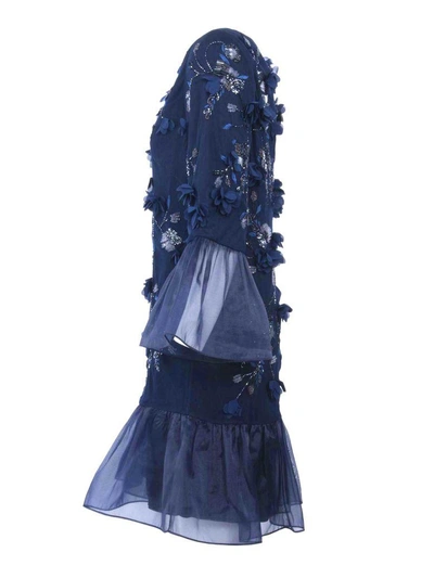 Shop Marchesa Lace Fitted Dress In Navy