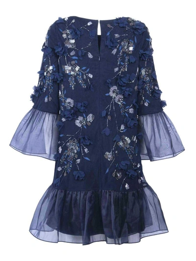 Shop Marchesa Lace Fitted Dress In Navy