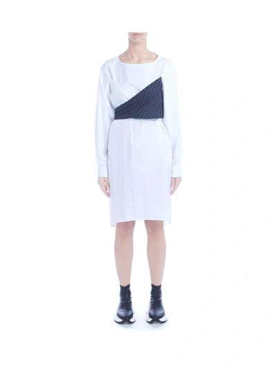 Shop Mm6 Maison Margiela White Cotton Dress With Bands In Bianco