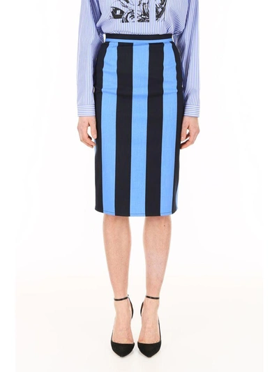 Shop Prada Striped Skirt In Azzurro+blublu