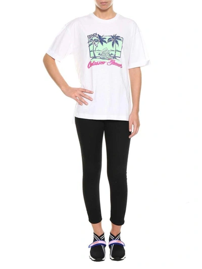 Shop Fendi Colosseo Beach Embroidered T-shirt In Bianco