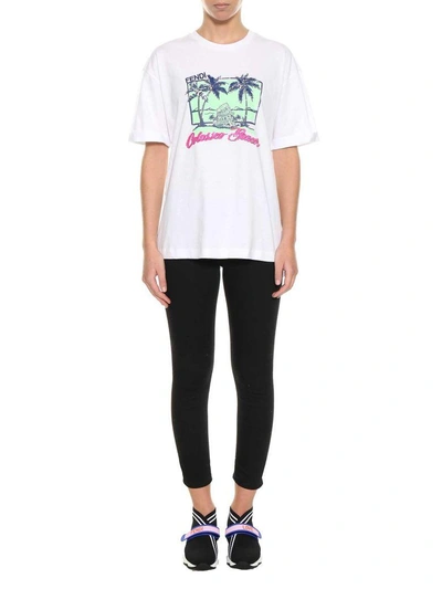 Shop Fendi Colosseo Beach Embroidered T-shirt In Bianco