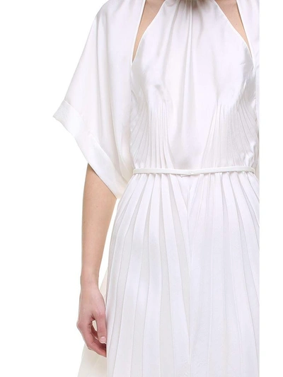 Shop Maison Margiela Pleated Cutout-detail Satin Midi Dress In White