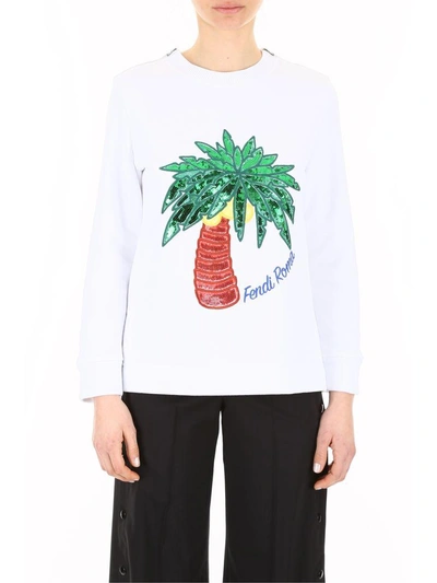 Shop Fendi Tropical Embroidery Sweatshirt In White Multibianco