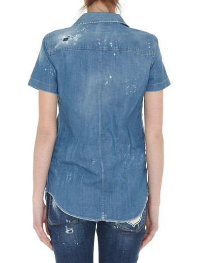 Shop Dsquared2 Ruffle Detail Denim Shirt In Blue