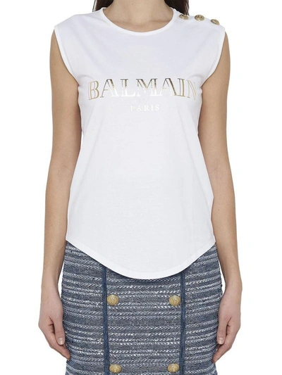 Balmain Logo-print Sleeveless T-shirt In White