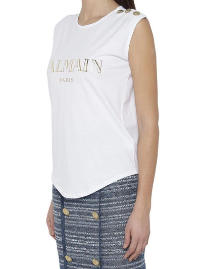 Balmain Logo-print Sleeveless T-shirt In White