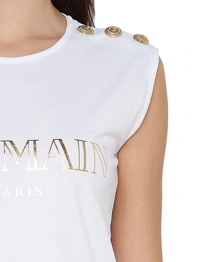 Balmain Logo-print Sleeveless T-shirt In White