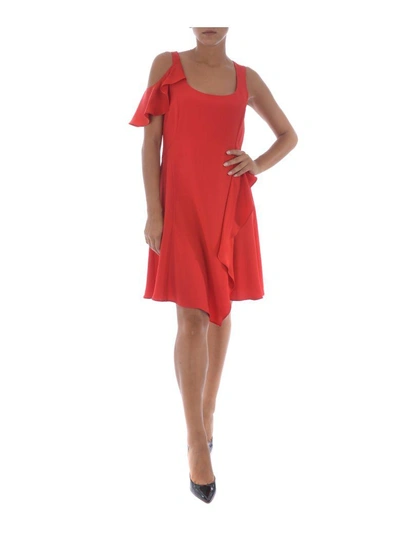 Shop Versace Ruffle Dress In Rosso