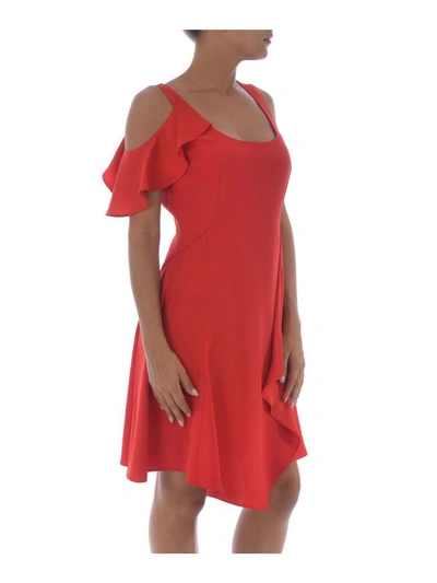 Shop Versace Ruffle Dress In Rosso