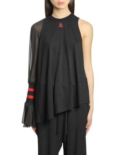 Shop Amen Ams18226 Top In Jersey And Georgette009 In Nero