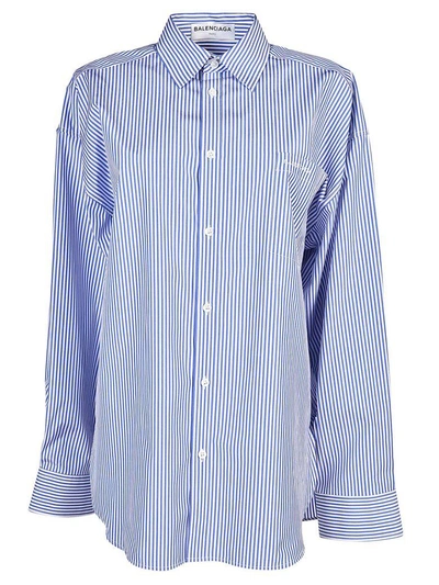 Shop Balenciaga Striped Masculine Shirt In Blue