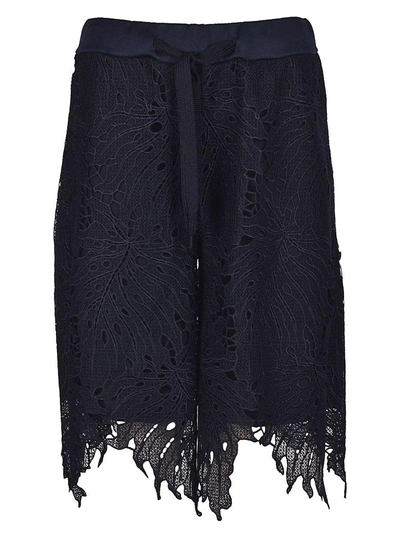 Shop Brand Unique Embroidered Lace Shorts In Blue