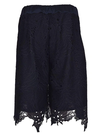 Shop Brand Unique Embroidered Lace Shorts In Blue