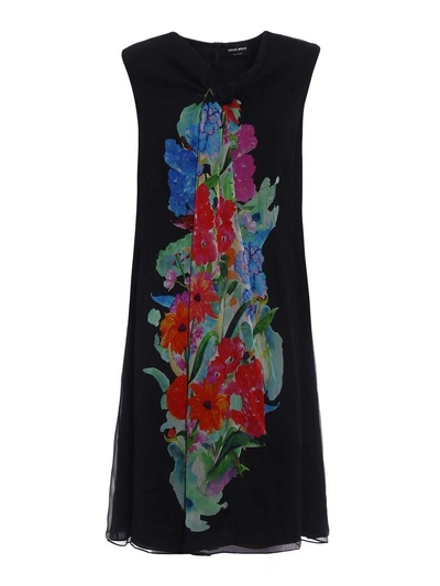 Shop Giorgio Armani Floral Crepe De Chine Dress In Multicolor