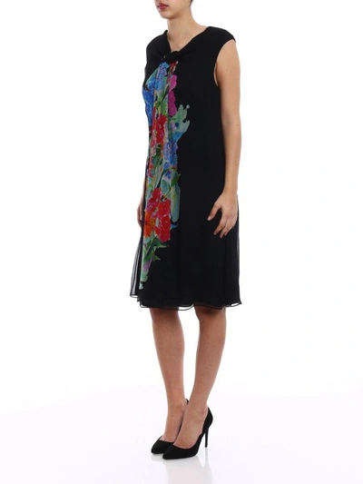 Shop Giorgio Armani Floral Crepe De Chine Dress In Multicolor