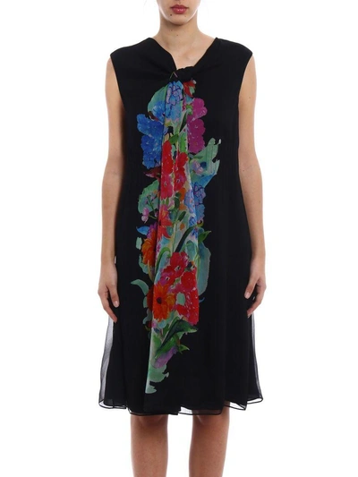 Shop Giorgio Armani Floral Crepe De Chine Dress In Multicolor