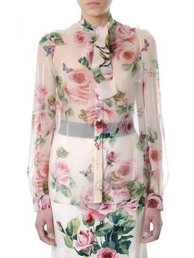 Shop Dolce & Gabbana Roses Printed Silk Shirt In Multicolor