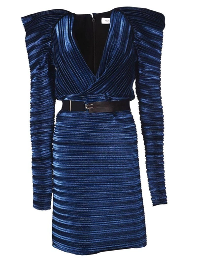 Shop Mugler Pleated Dress In Electric Blue