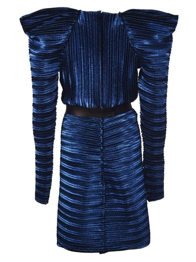 Shop Mugler Pleated Dress In Electric Blue