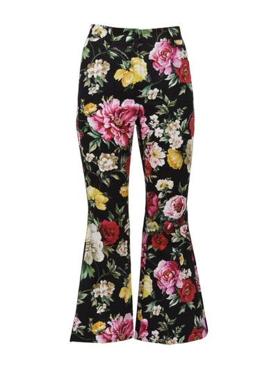 Shop Dolce & Gabbana Flared Floral Pants In Nero-multicolor