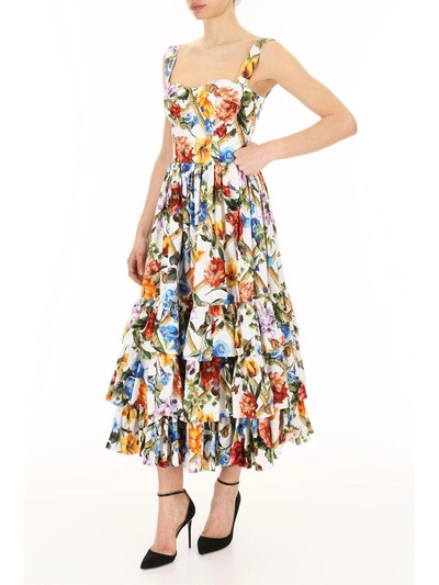 Shop Dolce & Gabbana Floral Printed Dress In Fiori Rampicantirosso