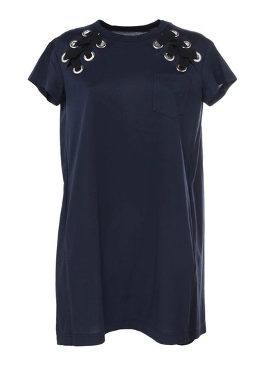 Shop Sacai Lace Up-detail Mini Dress In Navy