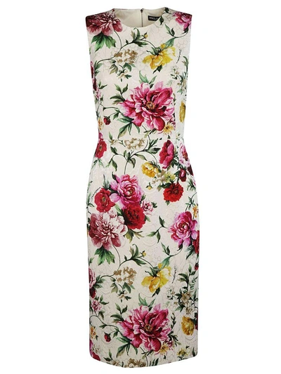 Shop Dolce & Gabbana Floral Print Dress In Cream