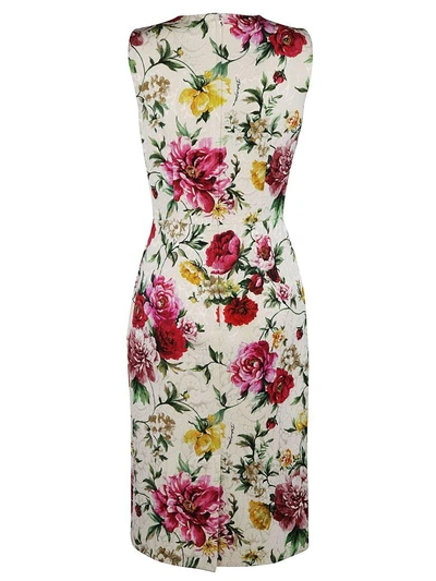 Shop Dolce & Gabbana Floral Print Dress In Cream