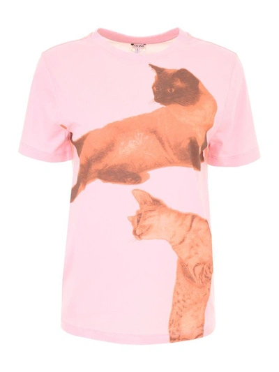 Shop Loewe Cat Print T-shirt In Pink|rosa