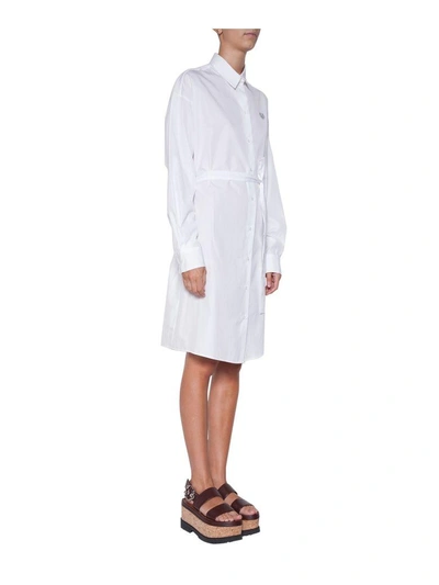 Shop Kenzo Cotton Poplin Shirt Dress In Bianco