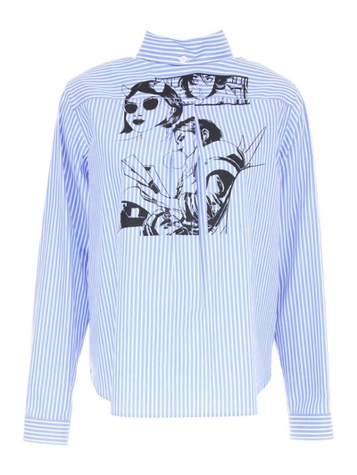 Shop Prada Striped Poplin Shirt In Azzurroceleste