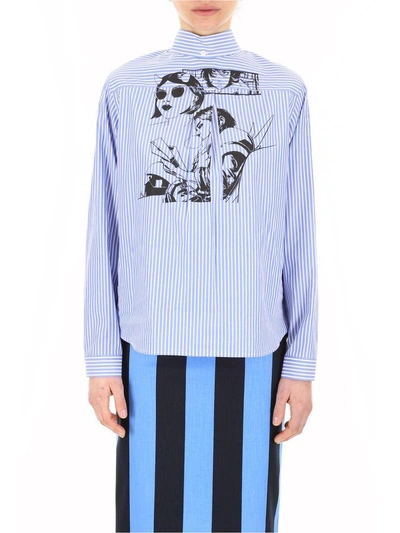 Shop Prada Striped Poplin Shirt In Azzurroceleste