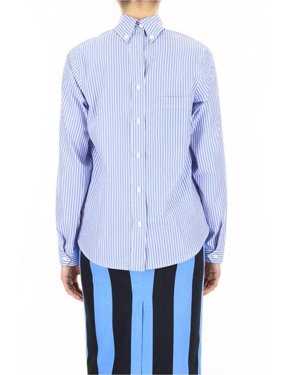 Shop Prada Striped Poplin Shirt In Azzurroceleste