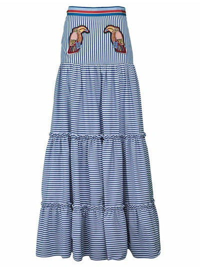 Shop Stella Jean Toucans Striped Maxi Skirt In Blue