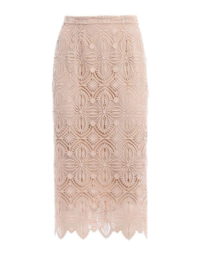Shop Ermanno Scervino Lace Embroidered Midi Skirt In Beige-white