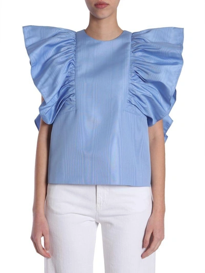 Shop Msgm Ruffled Blouse In Azure