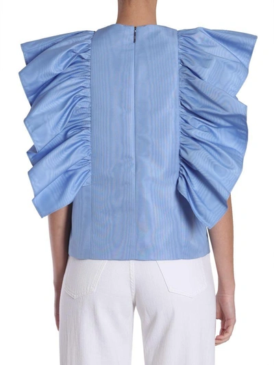 Shop Msgm Ruffled Blouse In Azure