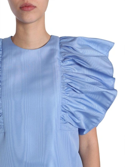 Shop Msgm Ruffled Blouse In Azure