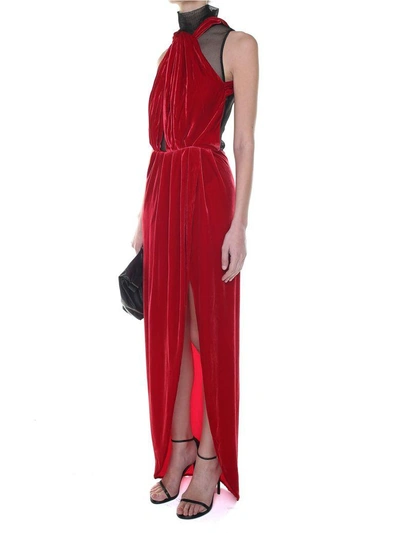 Shop Vatanika Design Backless Silk-velvet Long Dress In Red